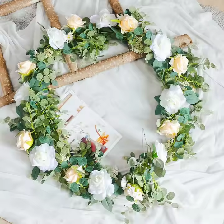 Home Decorative Wall Wreath Artificial Rose Green Plant