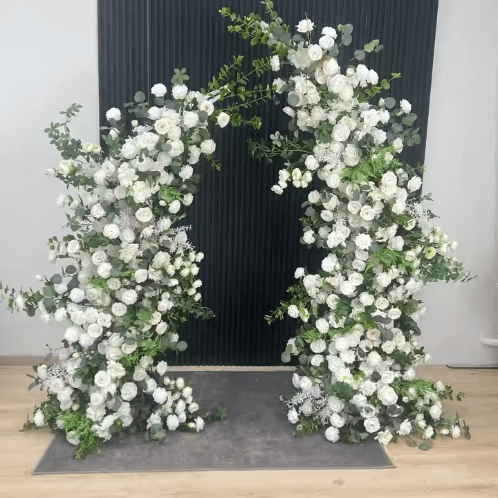 Outdoor Wedding Arch Stand with Artificial Flowers Horns